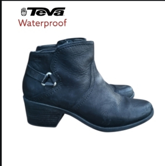 Teva Shoes - Teva Waterproof Foxy Black Leather Western Slip Ankle Boot Bootie Shoe Women 11